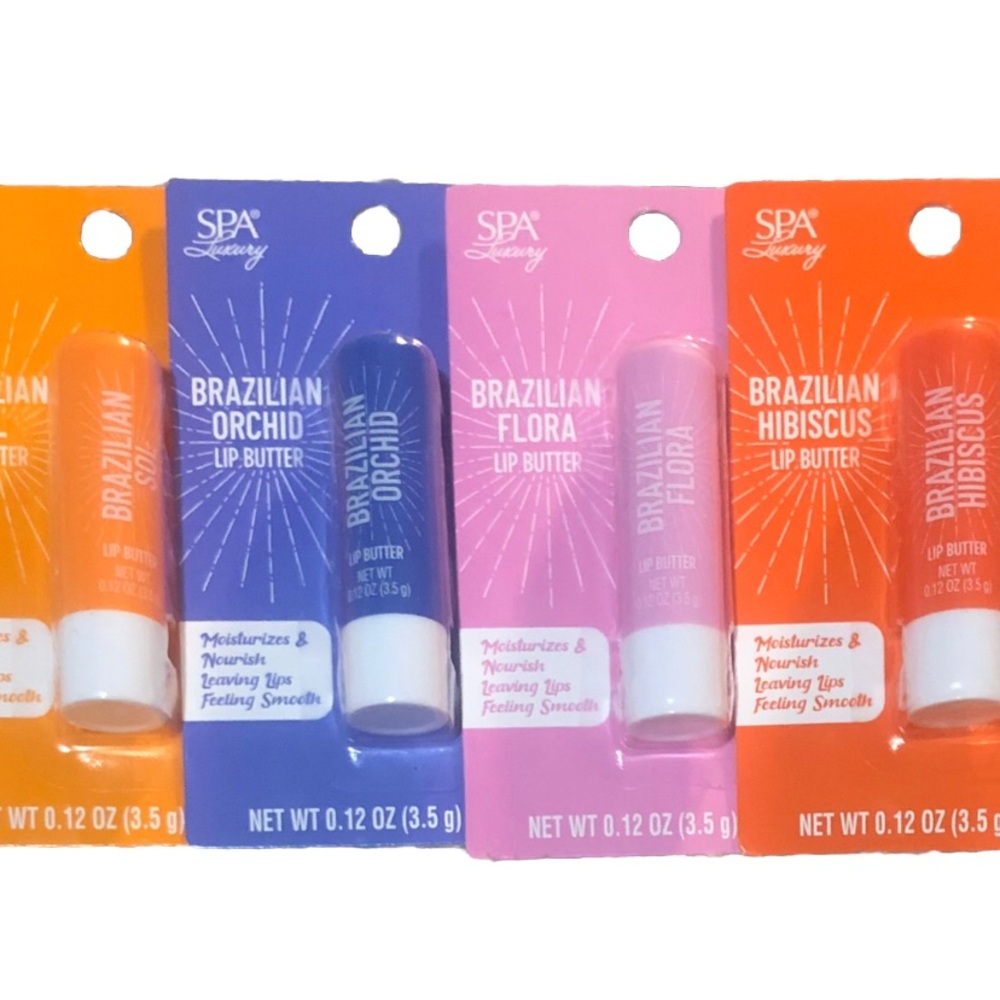 Spa Luxury Lip Butter Balm Brazilian Hibiscus, Flora, Orchid & Sol Set of 4